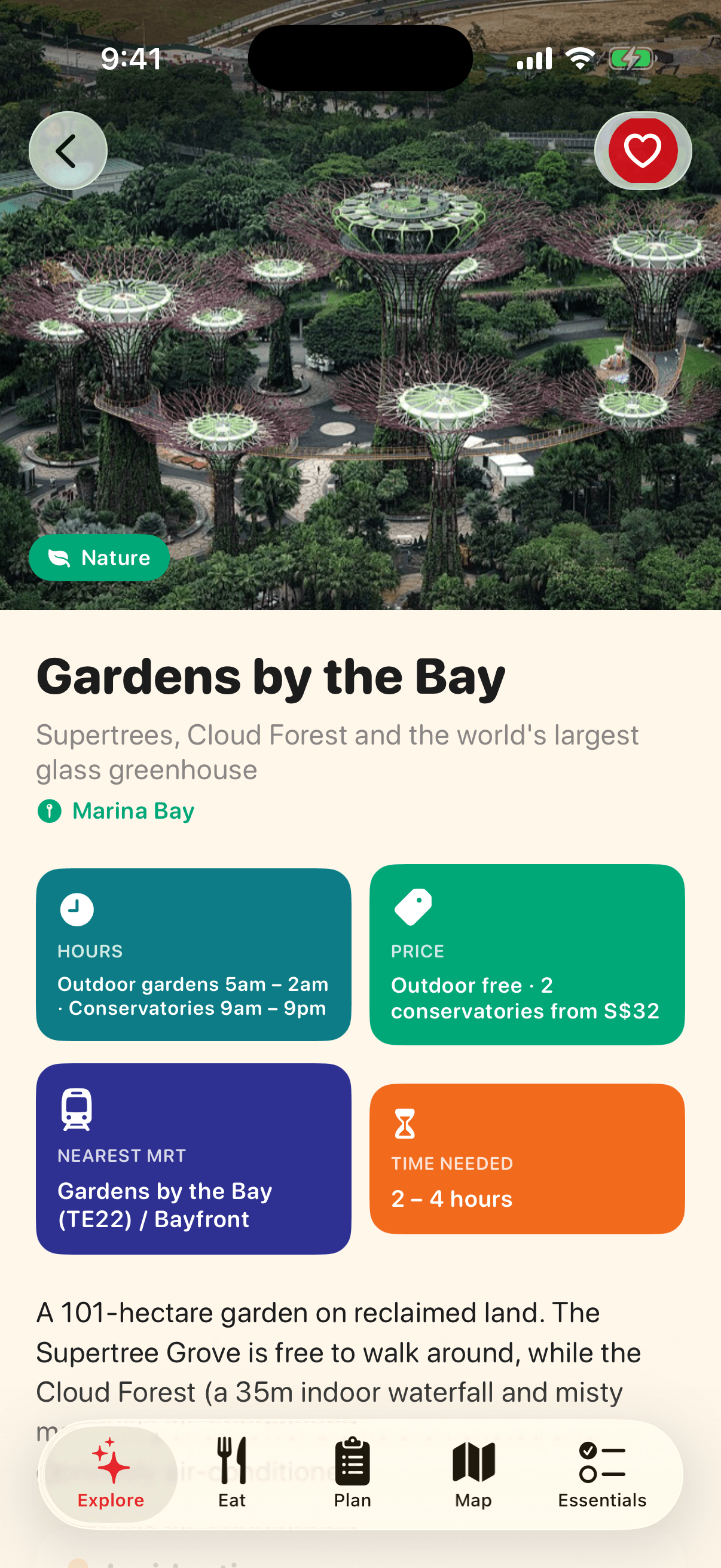 Place pages screen of the Visit Singapore app