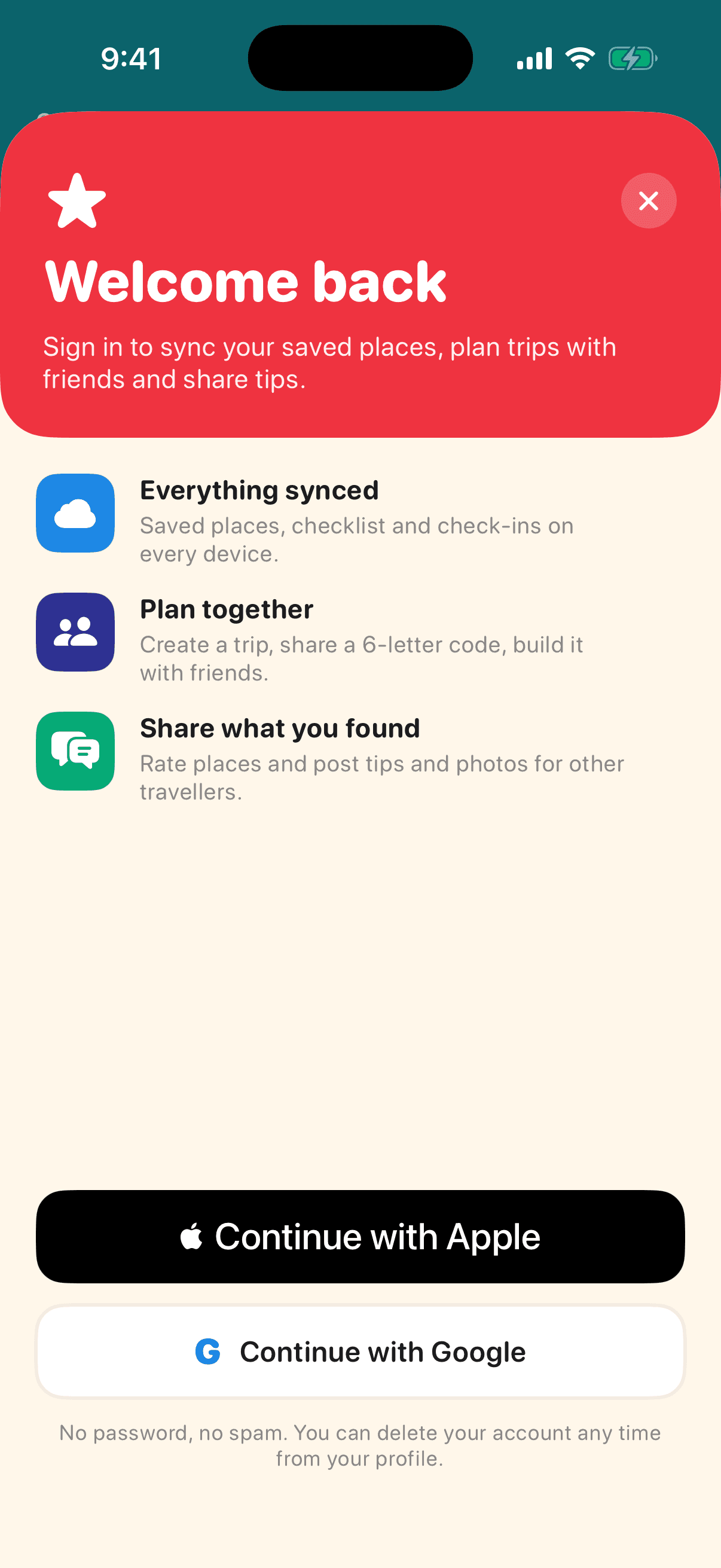 Sign in screen of the Visit Singapore app