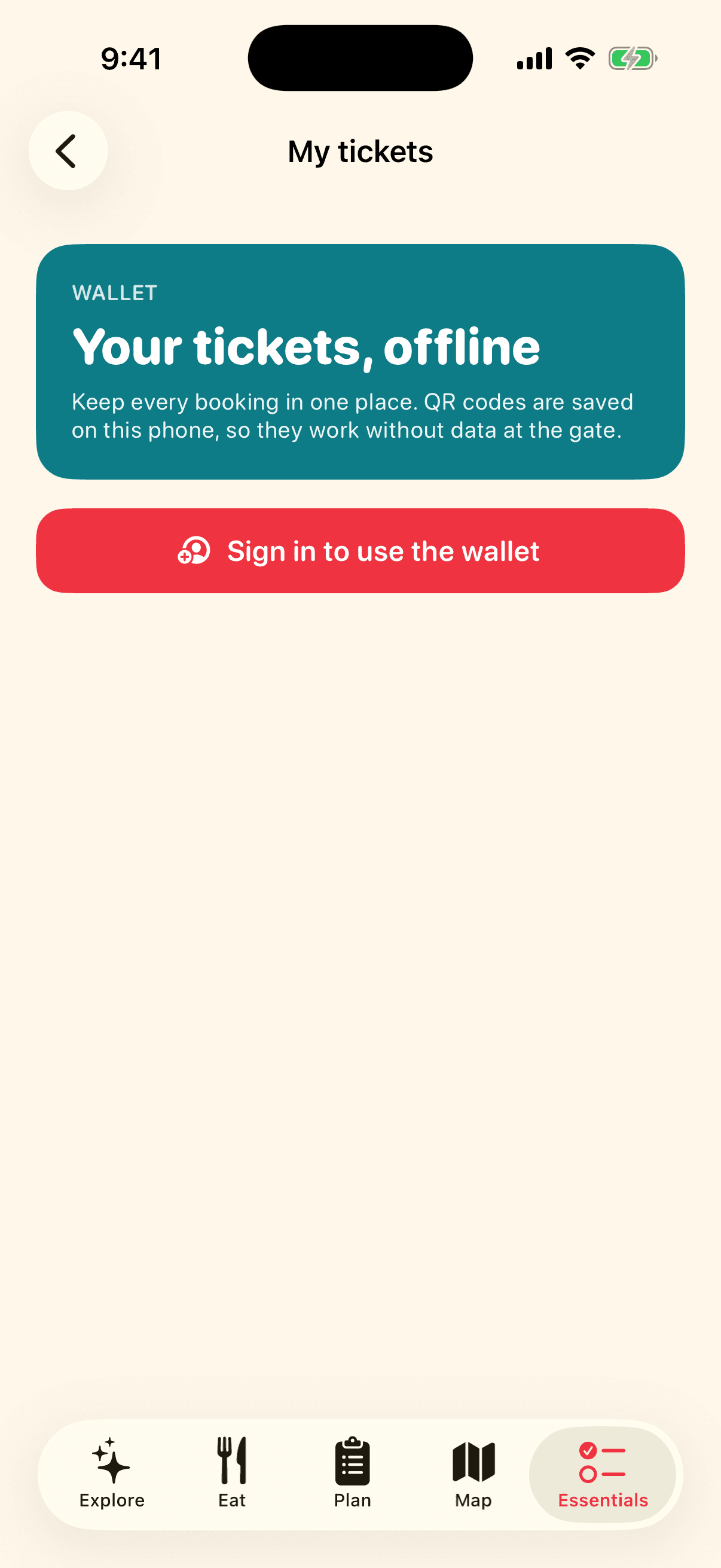 Ticket wallet screen of the Visit Singapore app